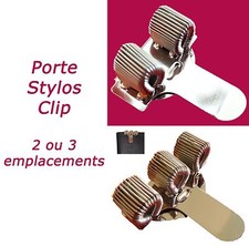 PORTE STYLOS RESSORT CLIP POCHE MÉTAL - 2 ou 3 rangements  stylo pen holder clip