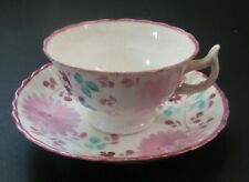 porcelain cup & saucer, flower decor, STAFFORDSHIRE LUSTER English