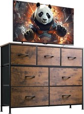 Commode WLIVE 7 Tiroirs Tissu et Bois Chambre Entrée Marron Rustique 