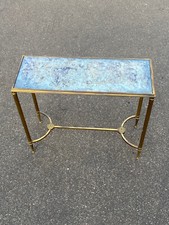 1950/70 Console Bronze Doré Maison Jansen Miroir Oxydé Vieilli Avec Entretoise