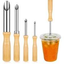 Straw Drill 4 Sizes with Wooden Handle, Making Tool d3572