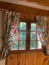 double rideaux tenture écrus fleuries vert/rose doublés 93x134cmx2 +ambrasses tr