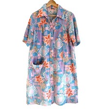 VTG Models Coat Mod Floral Duster Day House Dress Robe Pearl Snaps Rockabilly OS