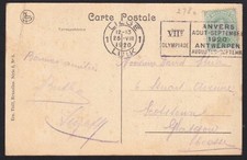 BELGIUM 1920 postcard ex Liege with OLYMPIC GAMES slogan cancel............D3193