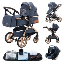 Poussette Bébé 3 En 1 Luxe Pliable Aluminium Landau Voyage Confort Blanc
