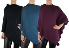 Ladies Poncho Cape Top Knitted One Size Long Warm Soft Feel Pom Pom Premium