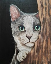Peinture, chat, huile sur