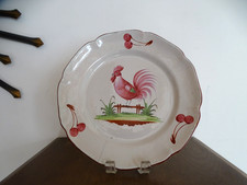Assiette ancienne faience ST CLEMENT Islettes decor coq et cerises fin XVIII éme