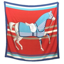HERMES Cheval a la couverture 100%SILK Carre 140cm Red Blue Multi NM Auth Rare