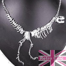 WALKING T REX NECKLACE tyrannosaurus STATEMENT skeleton BONES dinosaur SILVER PL