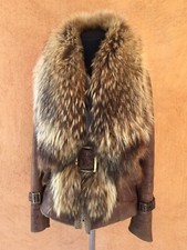 Manteau hiver S en cuir  / fourrure raton
