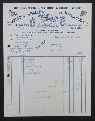 Facture reims 1937 cuirs - 1937,