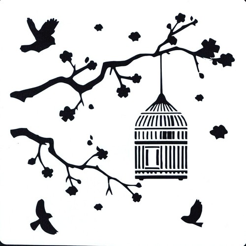 Pochoir oiseau nichoir sur