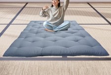 Japanese Futon Floor Mattress, Folding Tatami Mat Sleeping Pad,Roll Queen Gray