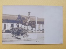 Old postcard photo card MILITARY SOLDIER RIDER horse jumping