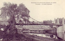 Old postcard 77 approx. La Ferté-sous-Jouarre LUZANCY Le Pont suspendu Lavoir. Ecrite 1916