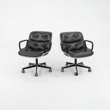 1987 Charles Pollock for Knoll Desk Chair in Blue Grey Leather 3x Available