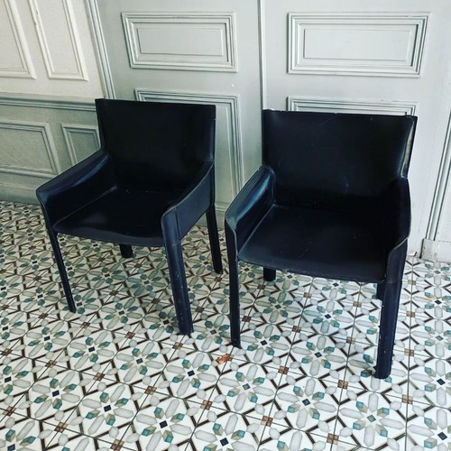 Rare paire fauteuil cuir - paire, de