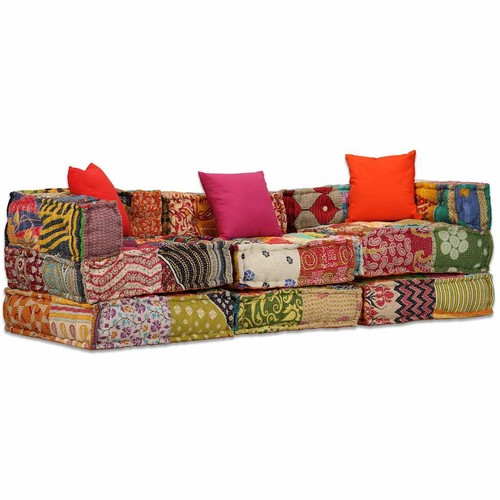 Pouf modulaire patchwork tissu - pouf,