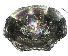 Vintage Imperial Black Lustre Rose Iridescent Carnival Glass 5.5" Bowl