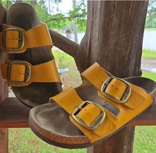 Josef Seibel Michelle Yellow Leather Buckle Upper Slide On Sandal Sz 7