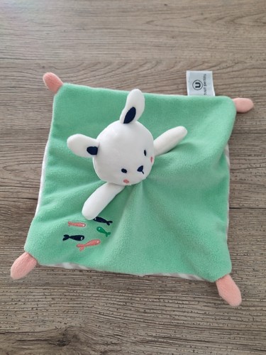 Doudou lapin plat vert tout - doudou,