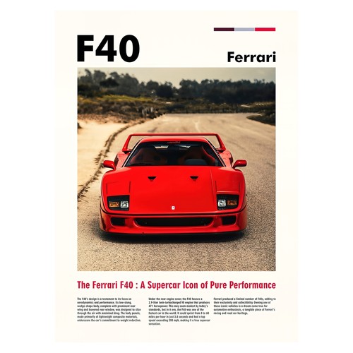 Affiche ferrari f40 rouge - ferrari, |