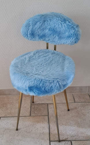 Ancienne chaise moumoute bleu - chaise,