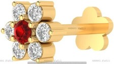 Natural Diamond 0.05 Ct Nose Lip Labret Piercing Screw Stud Pin 14k Yellow Gold