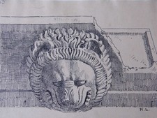 HENRI LAFFILLEE DESSIN ORIGINAL SIGNE Gargouille de chéneau du Musée de Palerme