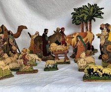 Ancienne Décoration Noël. Crèche. Art Populaire. Complète. Bois. Santons. Rare 