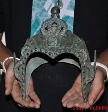 9.6"old China dynasty Bronze ware Generals Crash Helmet Casque Hat statue