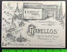 Vintage 1950's Tarellos Philadelphia PA Restaurant Food Dinner Menu