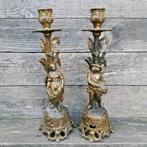 Paire bougeoirs couple de - de,