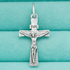 Solid 925 Sterling Silver Jesus Crucifix Cross Pendant Charm Christian Christmas