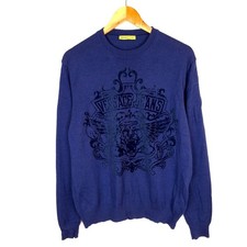 Pull homme VERSACE JEANS taille L col ras du cou maille serrée bleu laine...