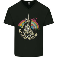 Squelette Licorne Crâne Métal Lourd Rock Hommes Col V Coton T-Shirt