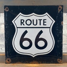 Plaque émaillée ROUTE 66 7,9x7,9" (20x20cm) rétro rare petit vintage beau décor