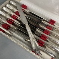 12 couteaux métal argenté 12 lame inox voglux argenterie orfèvre VL à la nef