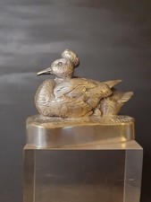 Bronze Argente Canard Huppé  ( Alfred Jacquemard  19ème ?) Sculture