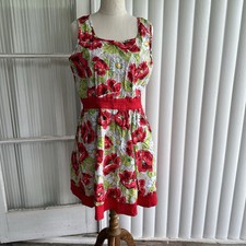 Retrolicious Dress Womens XL Red Green Floral Cross Back Retro Pin Up Rockabilly