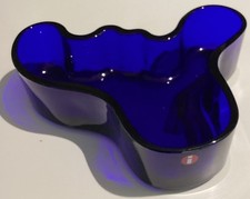 Cobalt Blue Savoy Dish Vase Alvar Aalto Iittala Finland. Original Label 5.5 in.