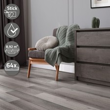 Revêtement de sol PVC vinyle adhésif gris aspect bois de pin 8,92m² 64 planches
