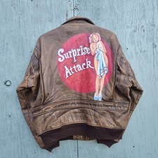 Vtg AVIREX G-1 US NAVY 'Surprise Attack' Flight Military Leather Jacket L/XL