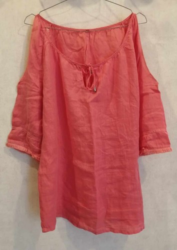 Blouse rose lin épaules - blouse, en