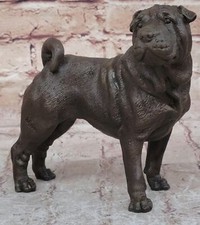 Signée Original Milo Shar Pei Chien Bronze Sculpture Animal Figurine Décor Art