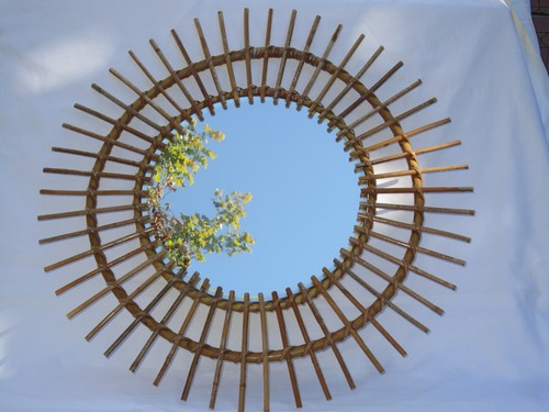 Grand miroir soleil - , rotin