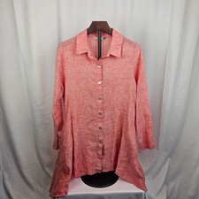 Chalet et Ceci 100% Linen Coral Tunic Shirt S Made in USA Asymmetrical Hem