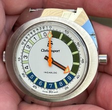 Vtg. CHRONOSPORT Incabloc Regatta Yachting Chronograph 3 ATM S.S. Watch - Works