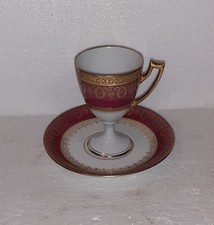 TRES BELLE TASSE A MOKA + SOUCOUPE STYLE EMPIRE UNION CERAMIQUE (U.C) LIMOGES